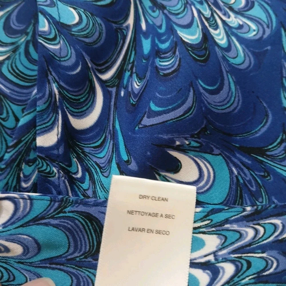 Michael Kors Short Skirt‎ Blue/TealPrint WaterfallFront Soft Pleats Sz 10P